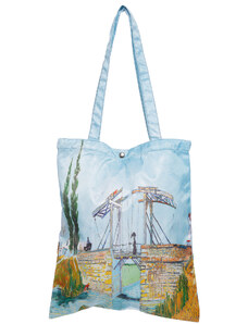 Shopika Geanta shopper din material textil satinat, cu imprimeu inspirat din o pictura cu pod