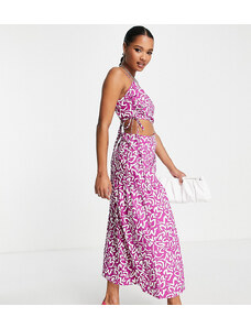 Topshop Petite ruch waist out about poplin midi dress in bold lilac floral-Purple