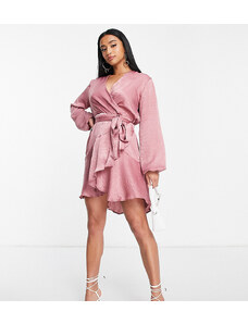 First Distraction Petite First Distraction the label Petite satin mini wrap dress in dusky pink