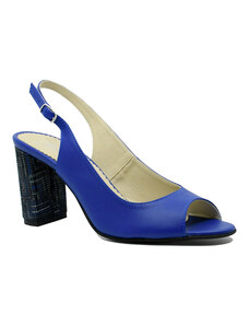 Ficosan Sandale elegante cu toc bloc, albastru intens, din piele naturala FICS-13