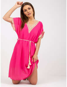 Fashionhunters Pink dress of one size with a braided belt