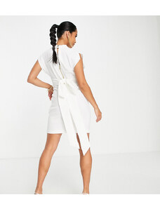 Closet London Petite belted tie waist mini dress in ivory-White