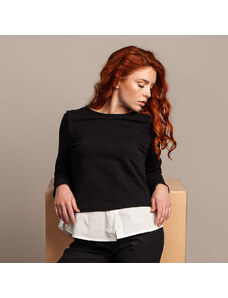 Willsoor Bluză neagră pentru femei cu inserție de cămașă 14151