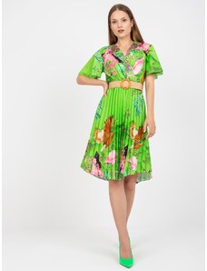 Fashionhunters Light green dress with print and knitted belt