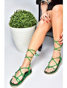 Fox Shoes Green Women's Sandals with Lace-up Detail