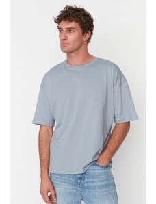 Trendyol Men's Gray Basic 100% Cotton Crew Neck Oversize Short Sleeve T-Shirt