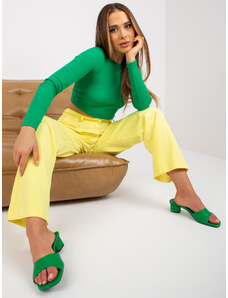 Fashionhunters RUE PARIS light yellow fabric trousers with wide legs