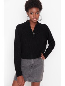 Trendyol Black Crop Fermoar detaliate Knitwear pulover