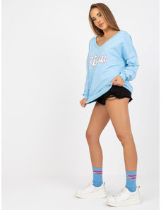 Fashionhunters Light blue and white sweatshirt with print and V-neck