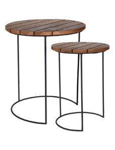 H&S Collection 442180 HS Collection 2 Piece Side Table Set Teak Brown