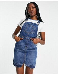 Don't Think Twice DTT denim dungaree dress with raw hem in blue