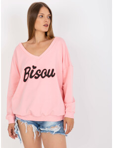Fashionhunters Light pink and black sweatshirt with printed design and V-neck
