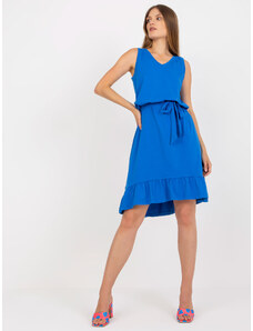 Fashionhunters Dark blue basic dress with ruffle RUE PARIS