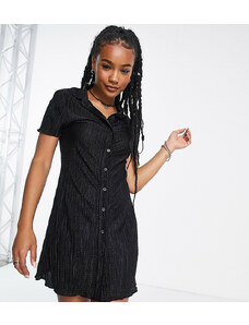 Topshop Petite button down collared textured mini dress in black