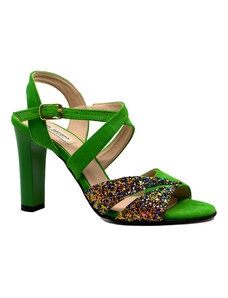 San Savana Sandale dama elegante cu toc inalt, din velur verde si glitter SAV1317/15