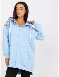 Fashionhunters Light blue long zippered sweatshirt with embroidery RUE PARIS
