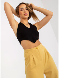 Fashionhunters Dark yellow wide trousers made of high-waisted fabric