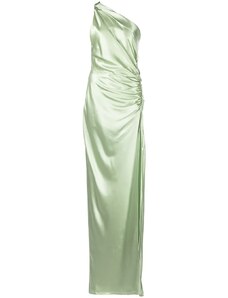 Michelle Mason gathered-detail one-shoulder silk gown - Green