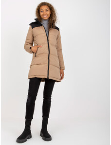 Fashionhunters Winter camel and black quilted down jacket