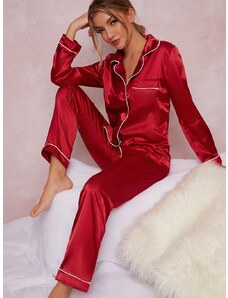 CumparaMisim Pijama Luxury Anemona din Satin Rosu cu vipusca alba