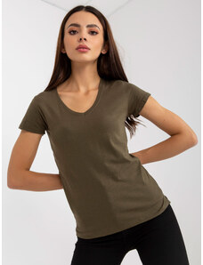 Fashionhunters Ordinary khaki cotton T-shirt of larger size