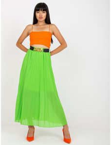 Fashionhunters Light green pleated skirt with maxi length