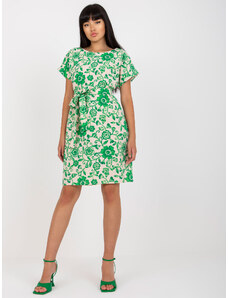 Fashionhunters Beige and green linen floral dress with tie