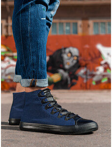 Ombre Pantofi de bărbați pantofi de sport din materiale combinate - albastru marin V3 OM-FOTH-0143
