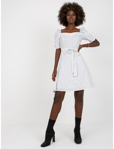 Fashionhunters White minidress with polka dot and tie