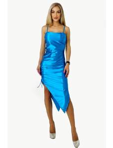 FashionForYou Rochie Elysium, asimetrica, cu bretele subtiri, Albastru (Marime: One Size S/M)
