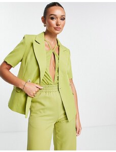 Extro & Vert tailored short sleeve blazer in olive co-ord-Green
