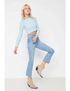 Trendyol Blue High Waist Cut-Off Crop Flare Jeans