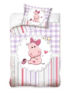 Alte marci Set lenjerie de pat copii, Hipopotam roz 100A 135cm