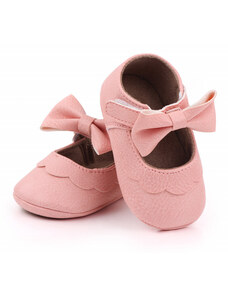 Superbebeshoes Pantofiori roz cu volanas si fundita pentru fetite
