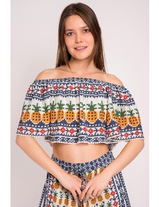 Maya Shop Bluza scurta cu elatic pe umeri Pineapple