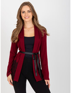 Fashionhunters Burgundy knitted cape with tie belt