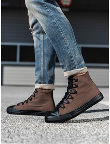 Ombre Pantofi de bărbați pantofi de sport din materiale combinate - maro V6 OM-FOTH-0143
