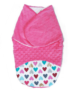 Fașă Baby Nellys, sac de dormit cu material minky, 0-6 luni - Inimi, minky roz