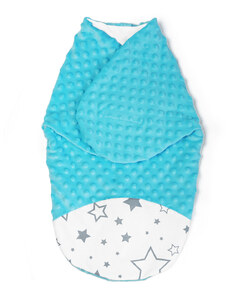 Fașă Baby Nellys, sac de dormit cu material minky, 0-6 luni - Stars a stars, minky turcoaz
