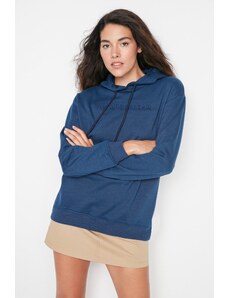 Trendyol Indigo See-through Printed Boyfriend Thin Fleece Knitted Sweatshirt