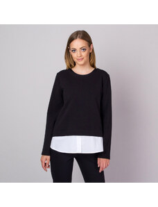 Willsoor Bluză tricotată pentru femei, de culoare neagră, cu inserție de cămașă albă. 14324