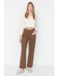 Trendyol Brown Pocket Detailed High Waist Wide Leg Jeans