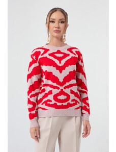 Lafaba femei roșu zebră Jacquard tricotaje pulover