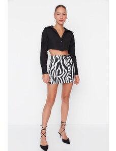 Trendyol Black Animal Pattern Belt Mini Woven Skirt