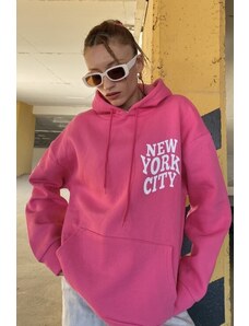 MODAGEN Women's Pink New York City Printed Hoodie Oversized Sweatshirt.