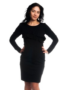 Rochie de gravidă/ de alăptare cu pliseu Be MaaMaa mâneci lungi - negru