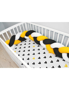 Baby Nellys Pernă tricotat tresă cu lenjerie de pat Mickey - alb, galben, negru