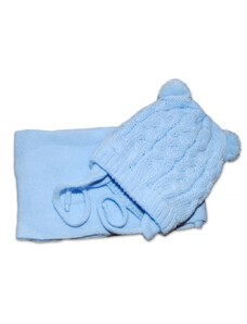 BABY NELLYS Palarie tricotata de iarna cu esarfa Mimi Bear - albastru cu tam-tam-uri