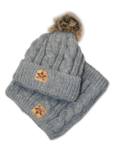 BABY NELLYS Iarna tricotate pălărie cu pompon + coș de fum, gri