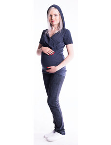 Tricou Be MaaMaa cu glugă pentru maternitate și asistență medicală, mâneci scurte - blug